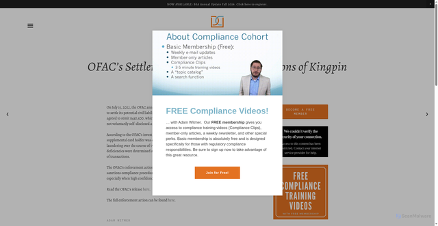 Security scan screenshot of https://www.compliancecohort.com/blog/ofacs-settlement-with-amex-for-violations-of-kingpin-sanctions