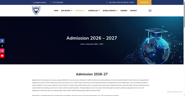 Security scan screenshot of https://themodel.ae/admission-2026-2027/