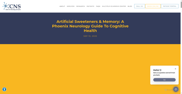 Security scan screenshot of https://www.centerforneurologyandspine.com/post/artificial-sweeteners-memory-a-phoenix-neurology-guide-to-cognitive-health