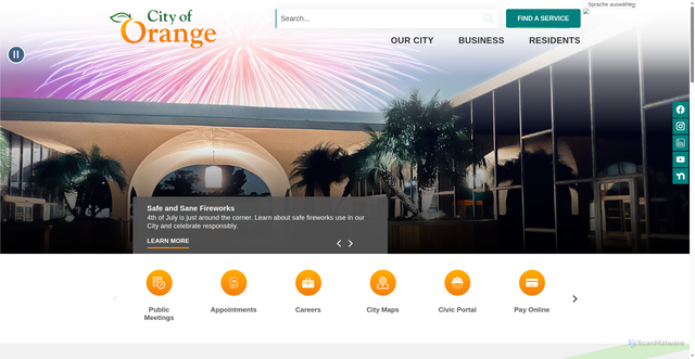 Security scan screenshot of https://www.cityoforange.org/