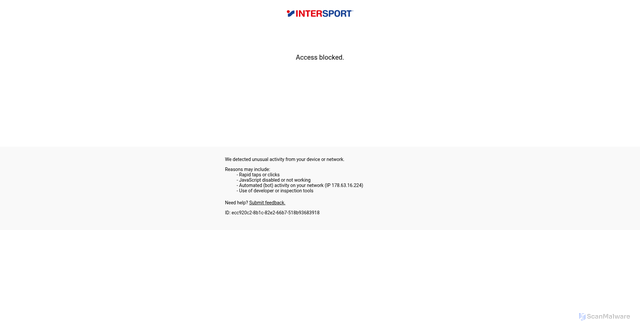Security scan screenshot of https://intersport.fr