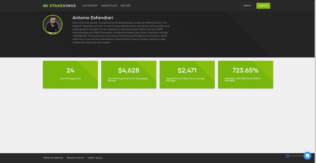Security scan screenshot of https://stakekings.com/player/Antonio%20Esfandiari