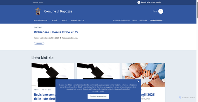 Security scan screenshot of https://comune.papozze.ro.it/