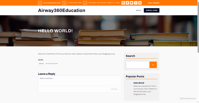 Security scan screenshot of https://airway360education.com/2025/12/23/hello-world/