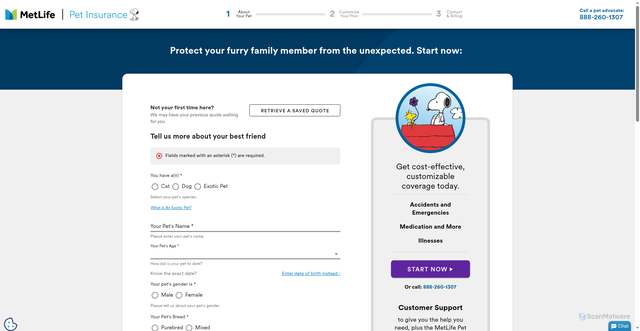 Security scan screenshot of https://quote.metlifepetinsurance.com