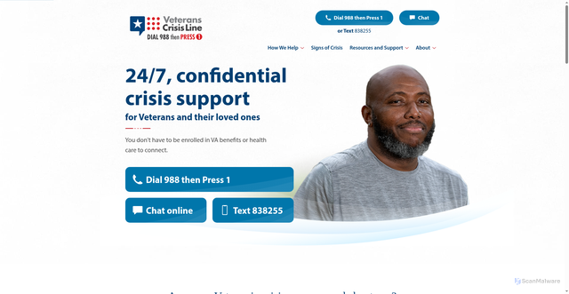 Security scan screenshot of https://www.veteranscrisisline.net/