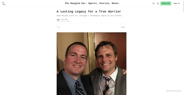 Security scan screenshot of https://ncorey.substack.com/p/a-lasting-legacy-for-a-true-warrior