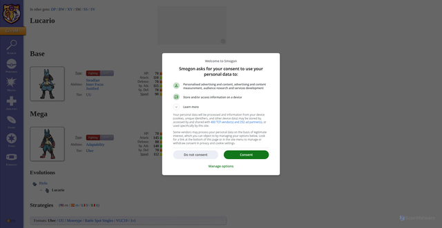 Security scan screenshot of https://www.smogon.com/dex/sm/pokemon/lucario/