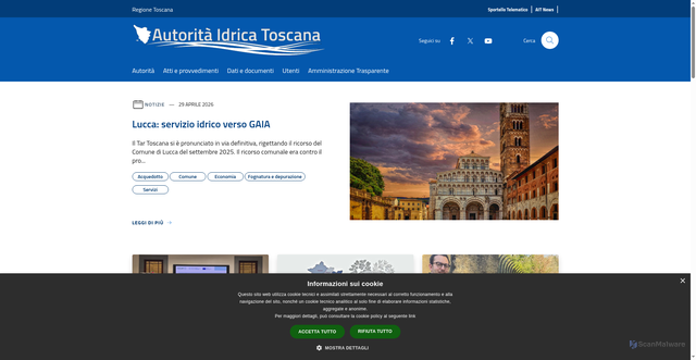Security scan screenshot of https://www.autoritaidrica.toscana.it