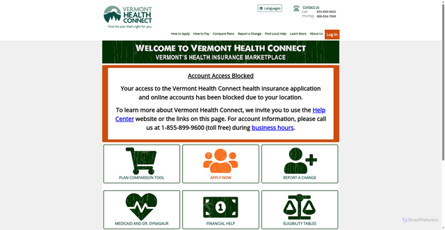 Security scan screenshot of http://healthconnect.vermont.gov/