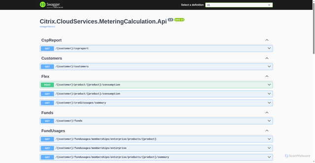Security scan screenshot of https://meteringcalculation-direct-eastus-release-a.citrixworkspacesapi.net