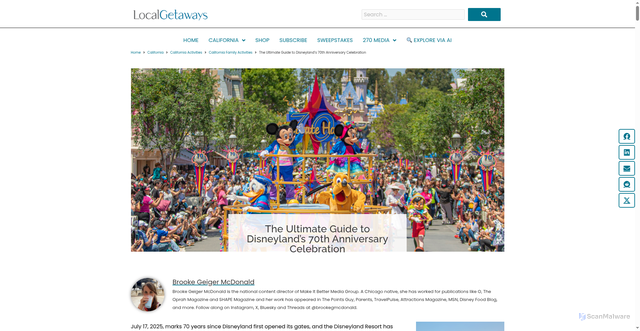 Security scan screenshot of https://localgetaways.com/california/the-ultimate-guide-to-disneylands-70th-anniversary-celebration/