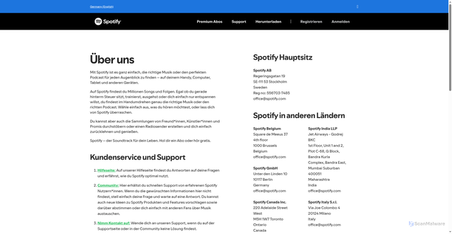 Security scan screenshot of https://www.spotify.com/de/about-us/contact/