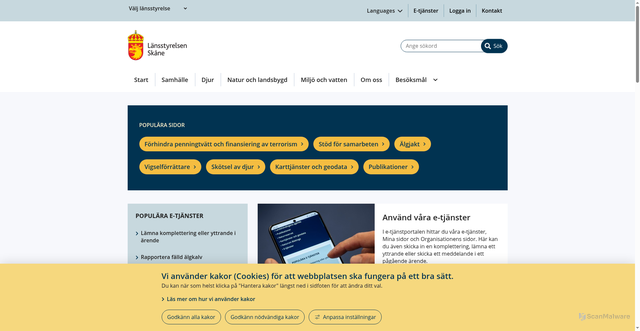 Security scan screenshot of https://www.lansstyrelsen.se/skane