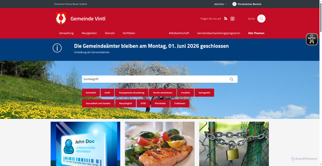 Security scan screenshot of https://www.comune.vandoies.bz.it