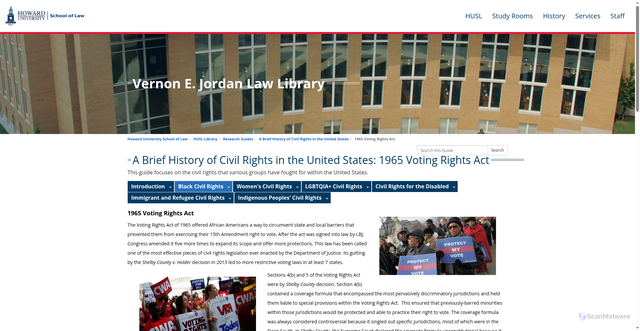 Security scan screenshot of https://library.law.howard.edu/civilrightshistory/blackrights/vra