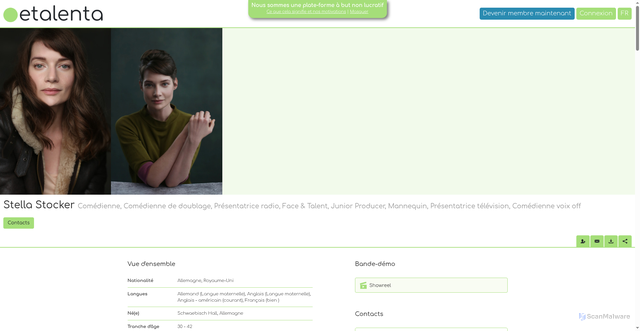 Security scan screenshot of https://fr.etalenta.eu/members/profile/stella-stocker