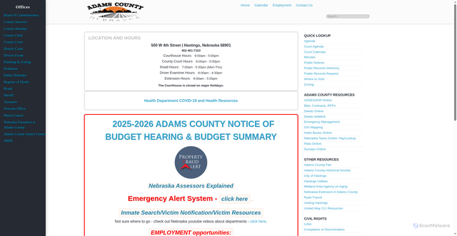 Security scan screenshot of https://adamscountyne.gov/