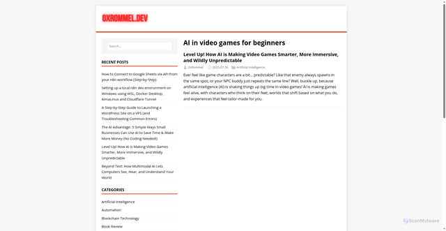 Security scan screenshot of https://0xrommel.pages.dev/tags/ai-in-video-games-for-beginners/