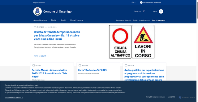 Security scan screenshot of https://www.comune.orsenigo.co.it/