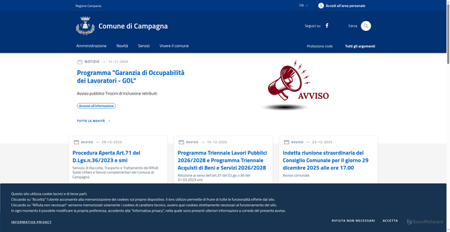 Security scan screenshot of https://www.comune.campagna.sa.it/