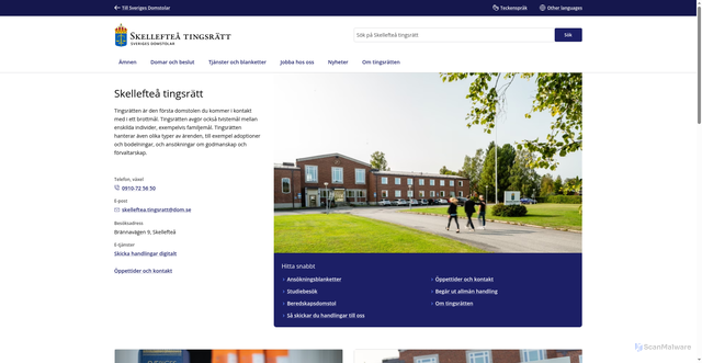 Security scan screenshot of https://www.skellefteatingsratt.domstol.se