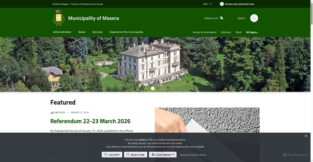 Security scan screenshot of https://www.comune.masera.vb.it/it-it/home