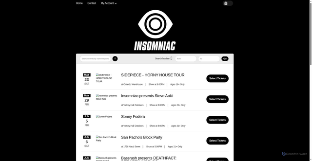 Security scan screenshot of https://insomniac.frontgatetickets.com/
