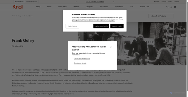 Security scan screenshot of https://www.knoll.com/shop/en_us/designer-frank-gehry