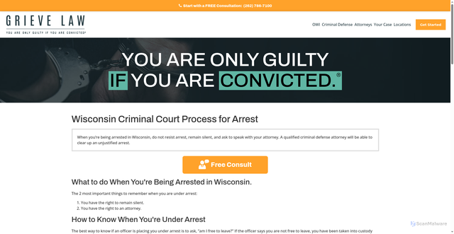 Security scan screenshot of https://www.grievelaw.com/wicriminalprocess/arrest/