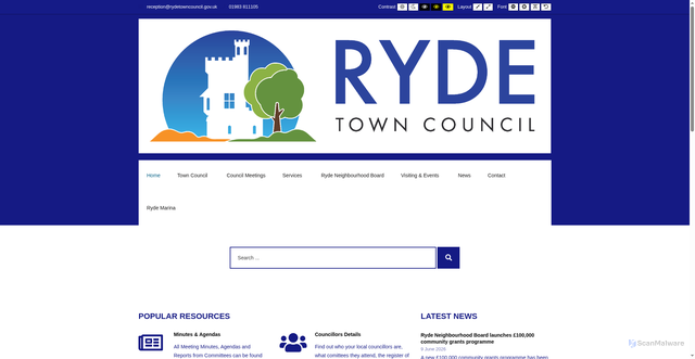Security scan screenshot of http://www.rydetowncouncil.gov.uk/