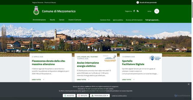 Security scan screenshot of https://www.comune.mezzomerico.no.it