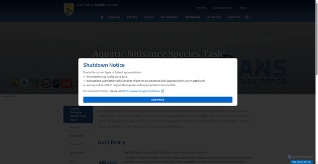 Security scan screenshot of https://www.fws.gov/program/aquatic-nuisance-species-task-force