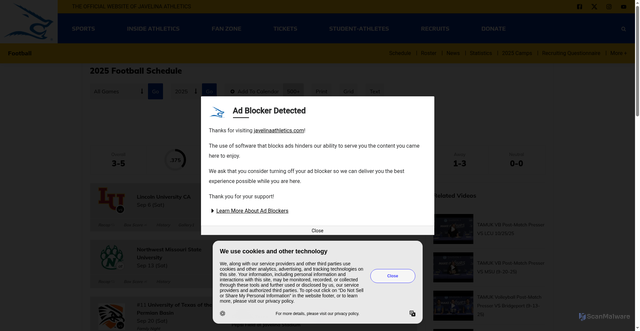 Security scan screenshot of https://javelinaathletics.com/sports/football/schedule/2025