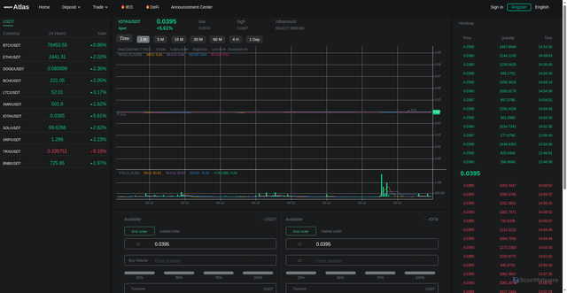 Security scan screenshot of https://atdscoin.com/Trade/index?type=buy&symbol=IOTA