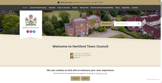 Security scan screenshot of https://www.hertford.gov.uk/