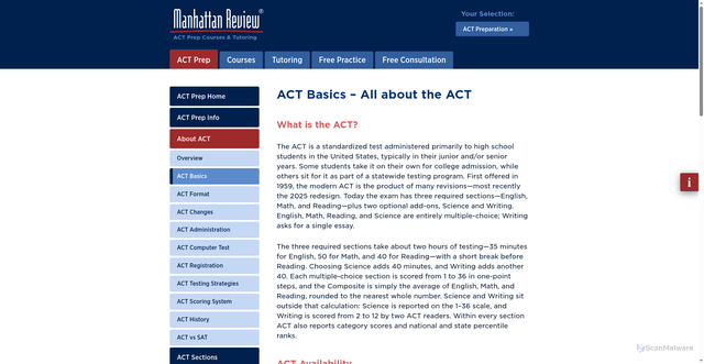 Security scan screenshot of https://www.manhattanreview.com/act-basics/