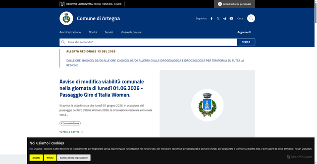 Security scan screenshot of https://www.comune.artegna.ud.it
