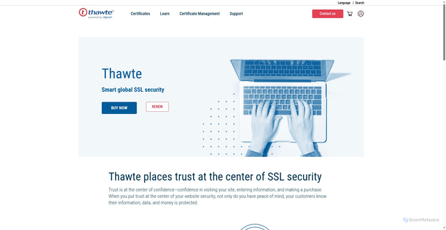Security scan screenshot of https://thawte.com