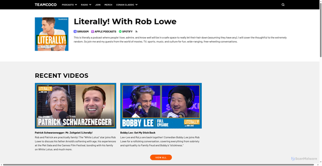 Security scan screenshot of https://teamcoco.com/podcasts/literally-with-rob-lowe