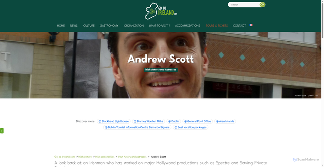 Security scan screenshot of https://www.go-to-ireland.com/culture/andrew-scott/