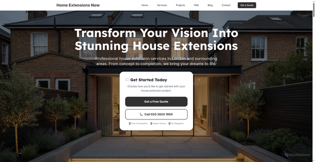Security scan screenshot of https://homeextensionslondon.com/