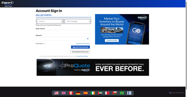 Security scan screenshot of https://g2seller.copart.com