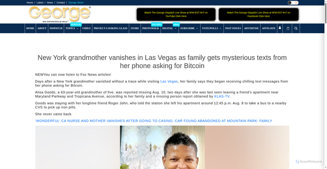 Security scan screenshot of https://georgemagazine.com/new-york-grandmother-vanishes-in-las-vegas-as-family-gets-mysterious-texts-from-her-phone-asking-for-bitcoin/?srsltid=AfmBOoorJQfd7XdMMxfV6sv6CfpKDDO-klSUBZDsAYT-5qLST5CWS--n