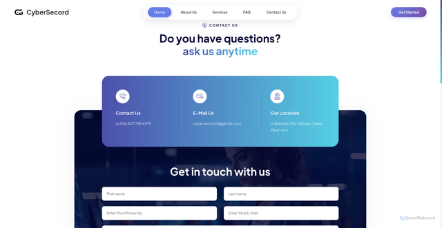Security scan screenshot of https://cyberseccord.site/contact