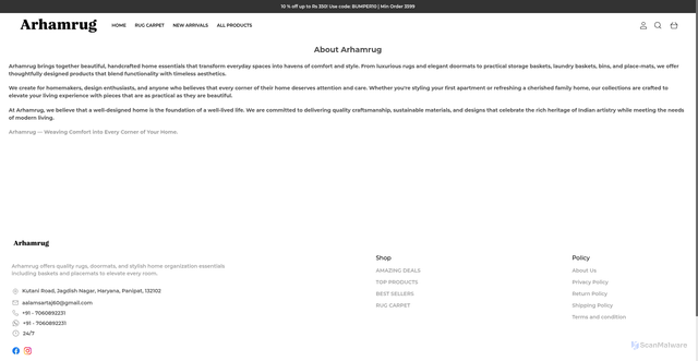Security scan screenshot of https://arhamrug.shop/about-us
