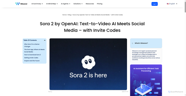 Security scan screenshot of https://www.iweaver.ai/blog/openai-sora-2-ai-video-generation/
