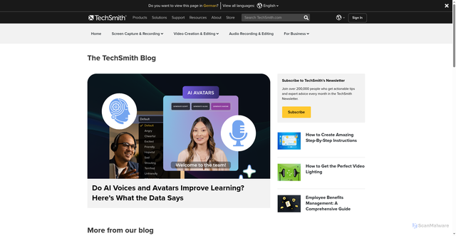 Security scan screenshot of https://blog.techsmith.com