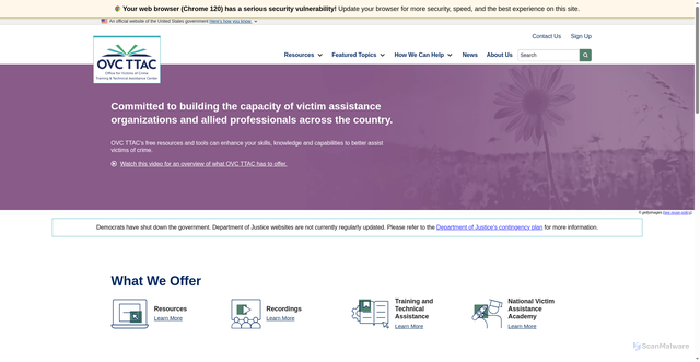 Security scan screenshot of https://www.ovcttac.gov/
