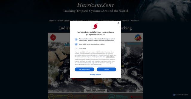 Security scan screenshot of https://www.hurricanezone.org/indianocean/tracking.php